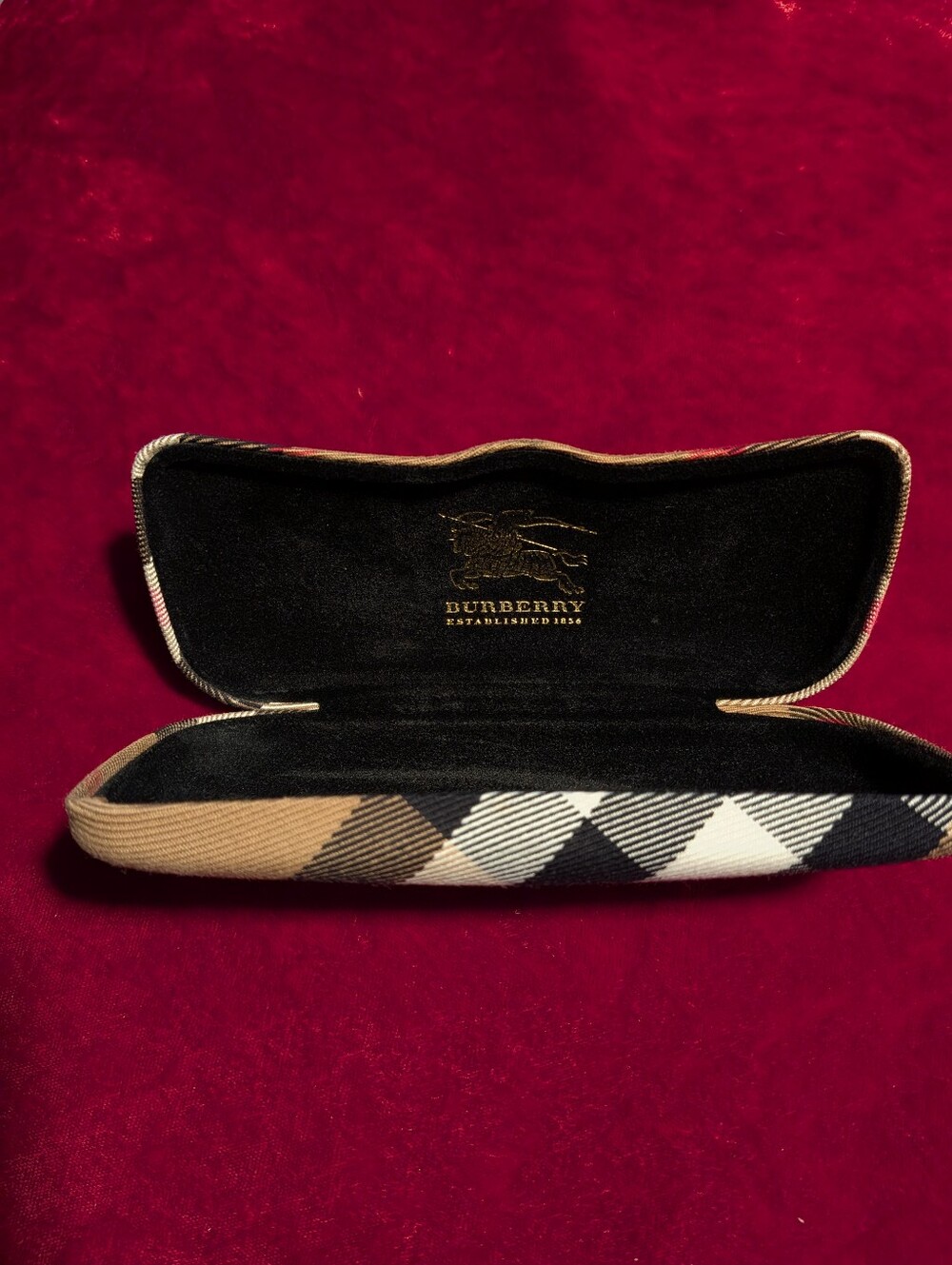 Burberry Beige Black White Plaid Eyewear Case